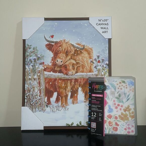 New Eccolo High land cow cattle farm barn canvas picture wooden frame wall art - Picture 2 of 4